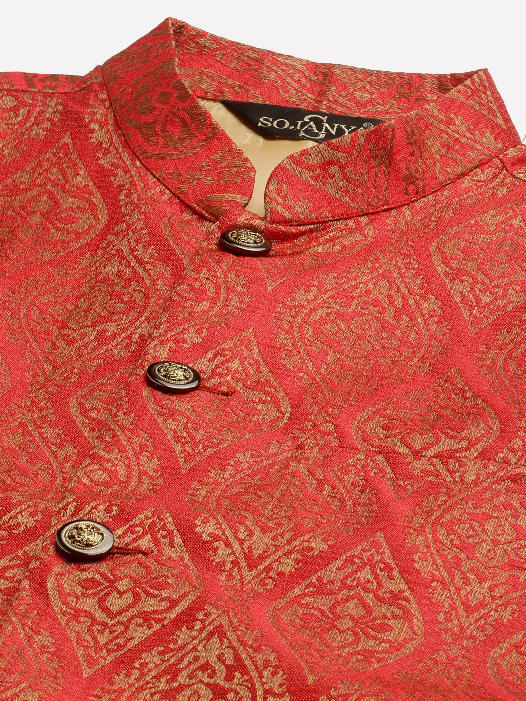 SOJANYA Men Purple Ethnic Motifs Kurta with Churidar & Nehru Jacket