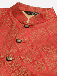 SOJANYA Men Purple Ethnic Motifs Kurta with Churidar & Nehru Jacket