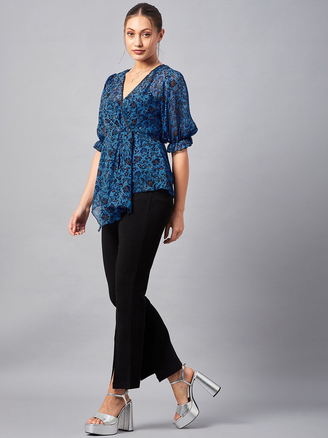 Antheaa Floral Printed V-Neck Tunic With Trousers Co-Ords