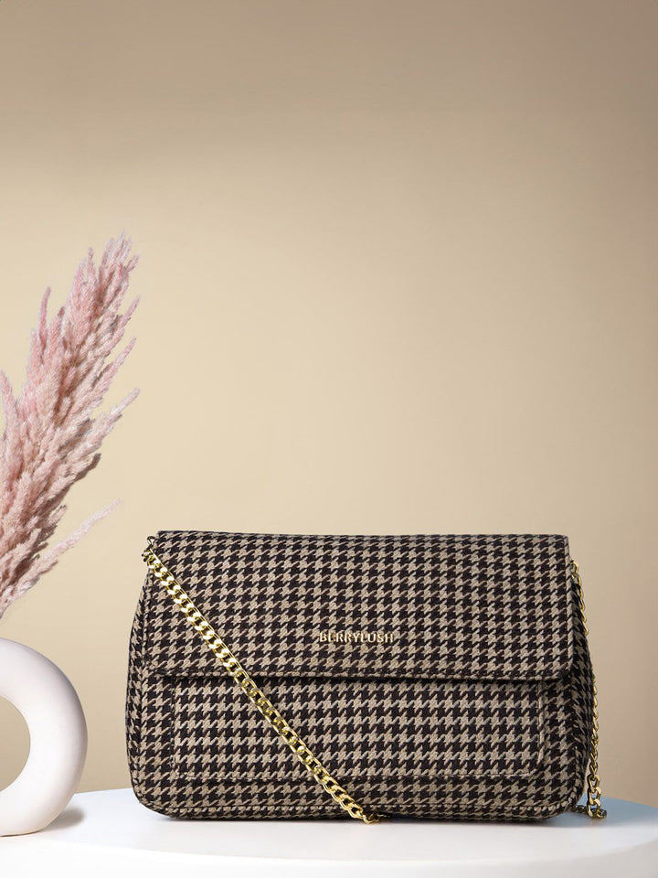 Berrylush Brown Self Design Structured Sling Bag