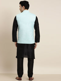 SOJANYA Men Black Solid Kurta with Churidar & Nehru Jacket