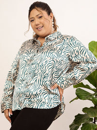 CURVY STREET Plus Size Beige Relaxed Abstract Printed Casual Shirt