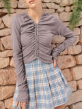 DressBerry Draped Delights Ruched Fitted Top With Thumbholes