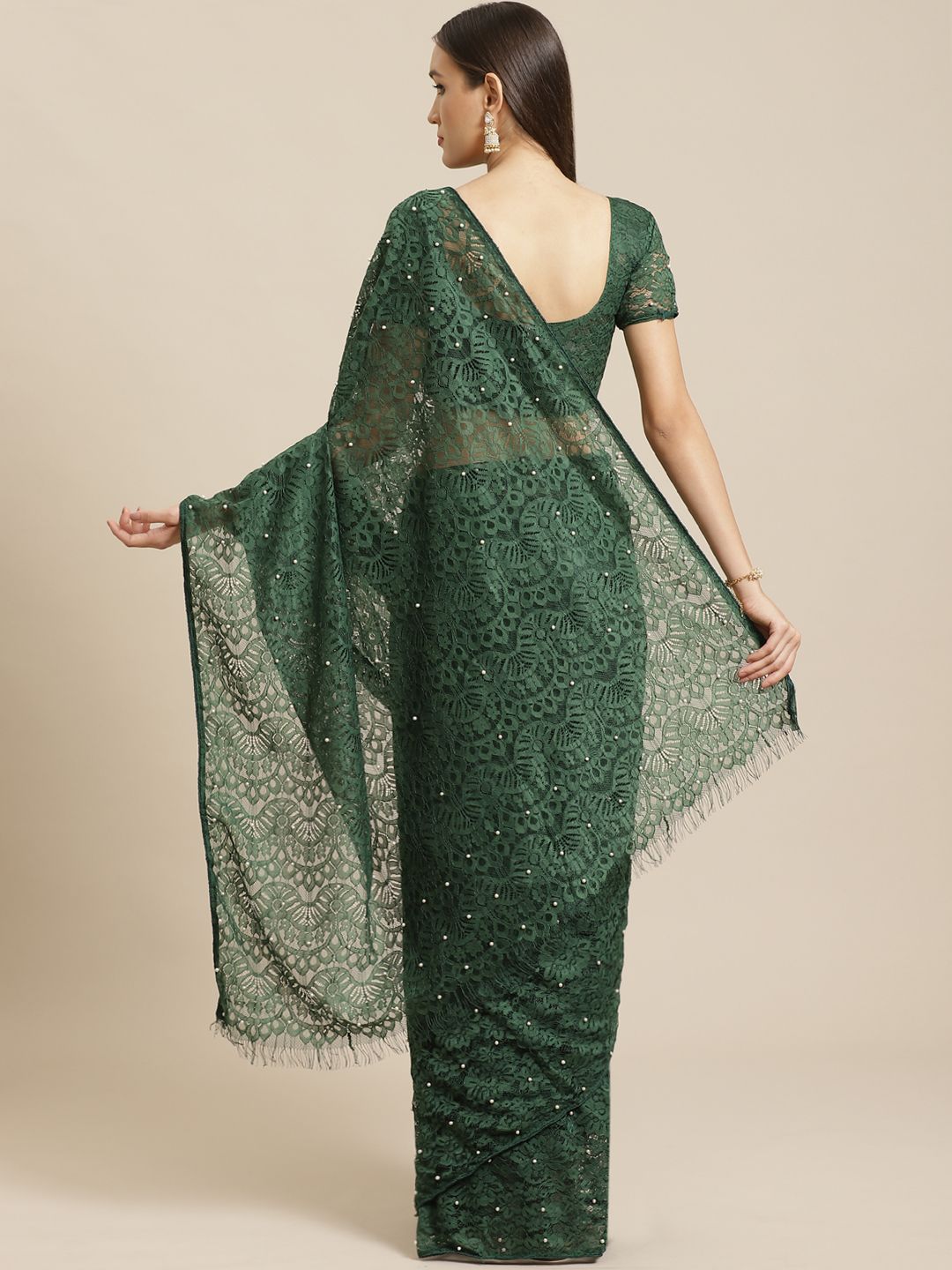 Saree mall Green Woven Design Supernet Saree