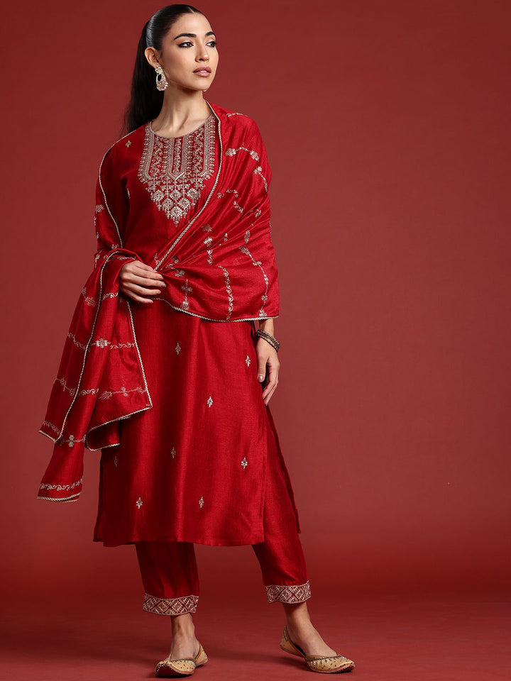 Indo Era Ethnic Motifs Embroidered Sequinned Kurta With Trousers & Dupatta