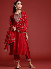 Indo Era Ethnic Motifs Embroidered Sequinned Kurta With Trousers & Dupatta