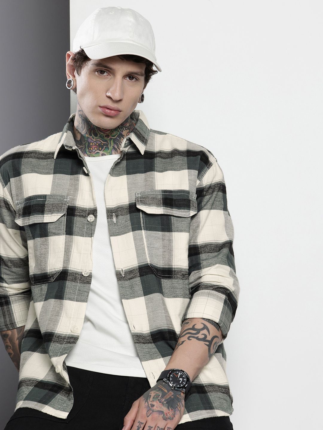 The Indian Garage Co Men Regular Fit Checkered Double Flap Casual Shirt
