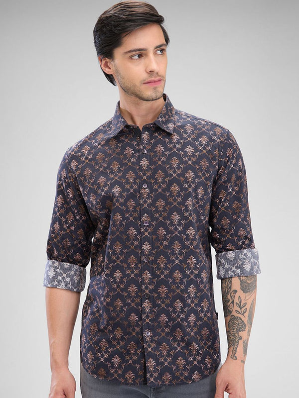 SPYKAR Men Ethnic Printed Spread Collar Slim Fit Casual Shirt