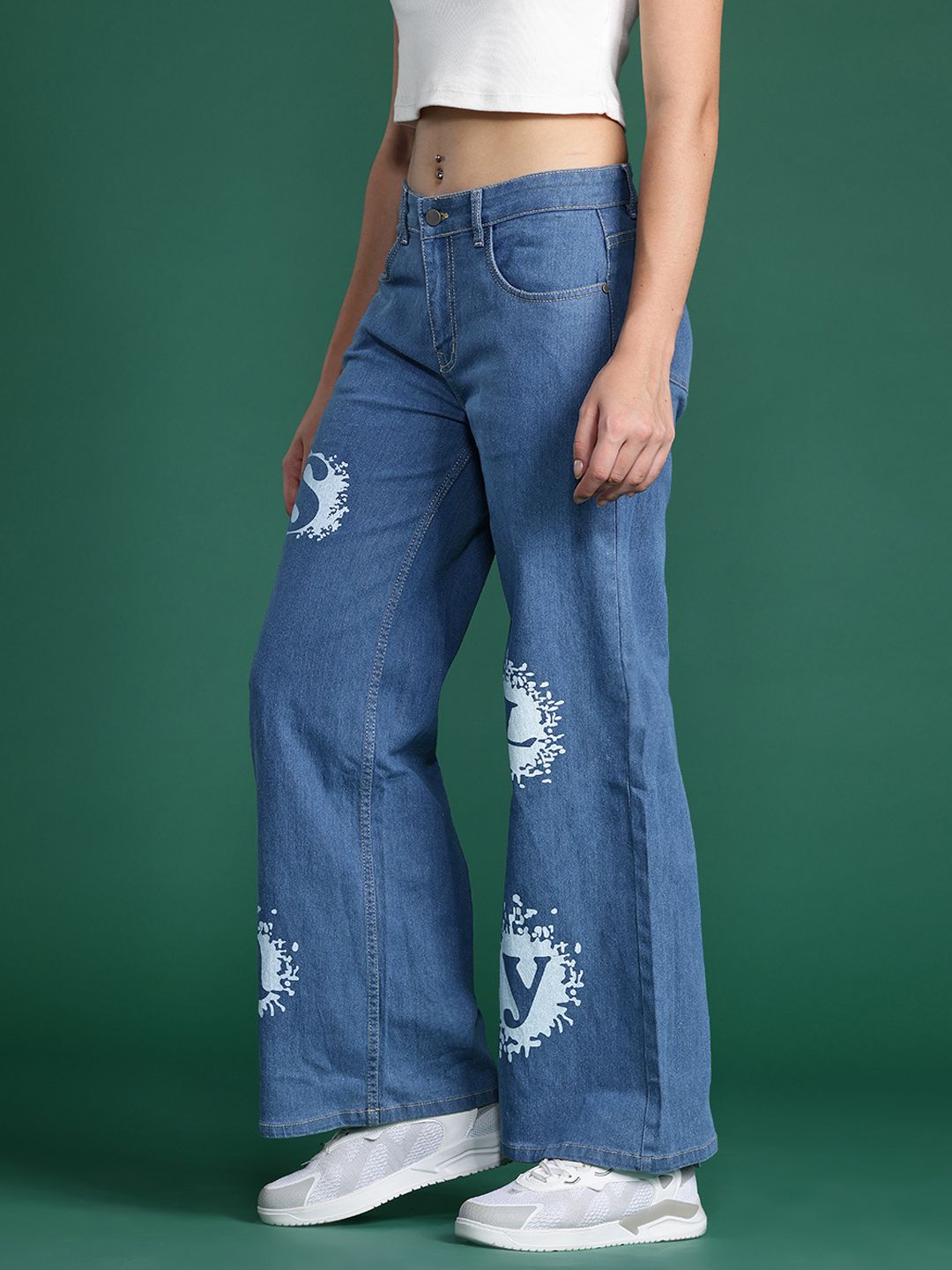DressBerry Women Wide Leg Printed Stretchable Jeans