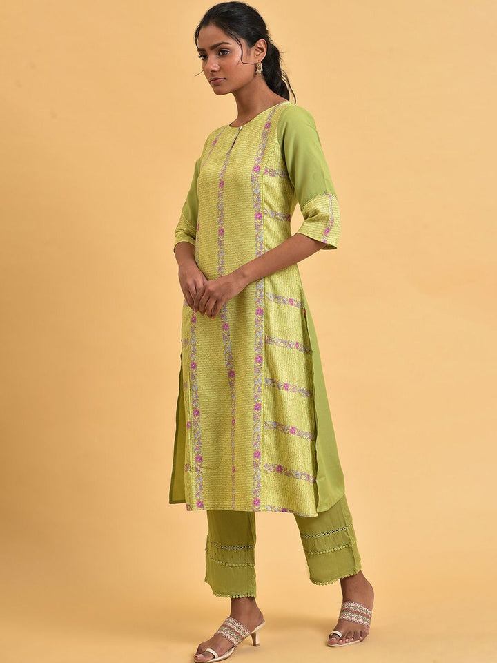 W Floral Printed Keyhole Neck Straight Kurta