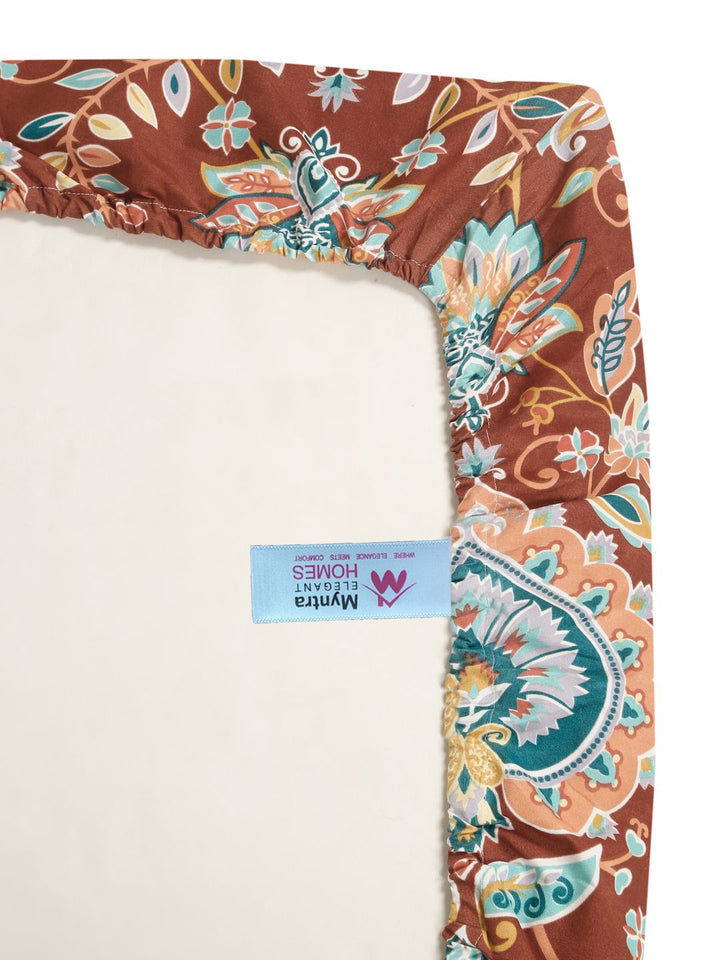 Myntra Elegant Homes Rust Floral 300 TC King Bedsheet with 2 Pillow Covers