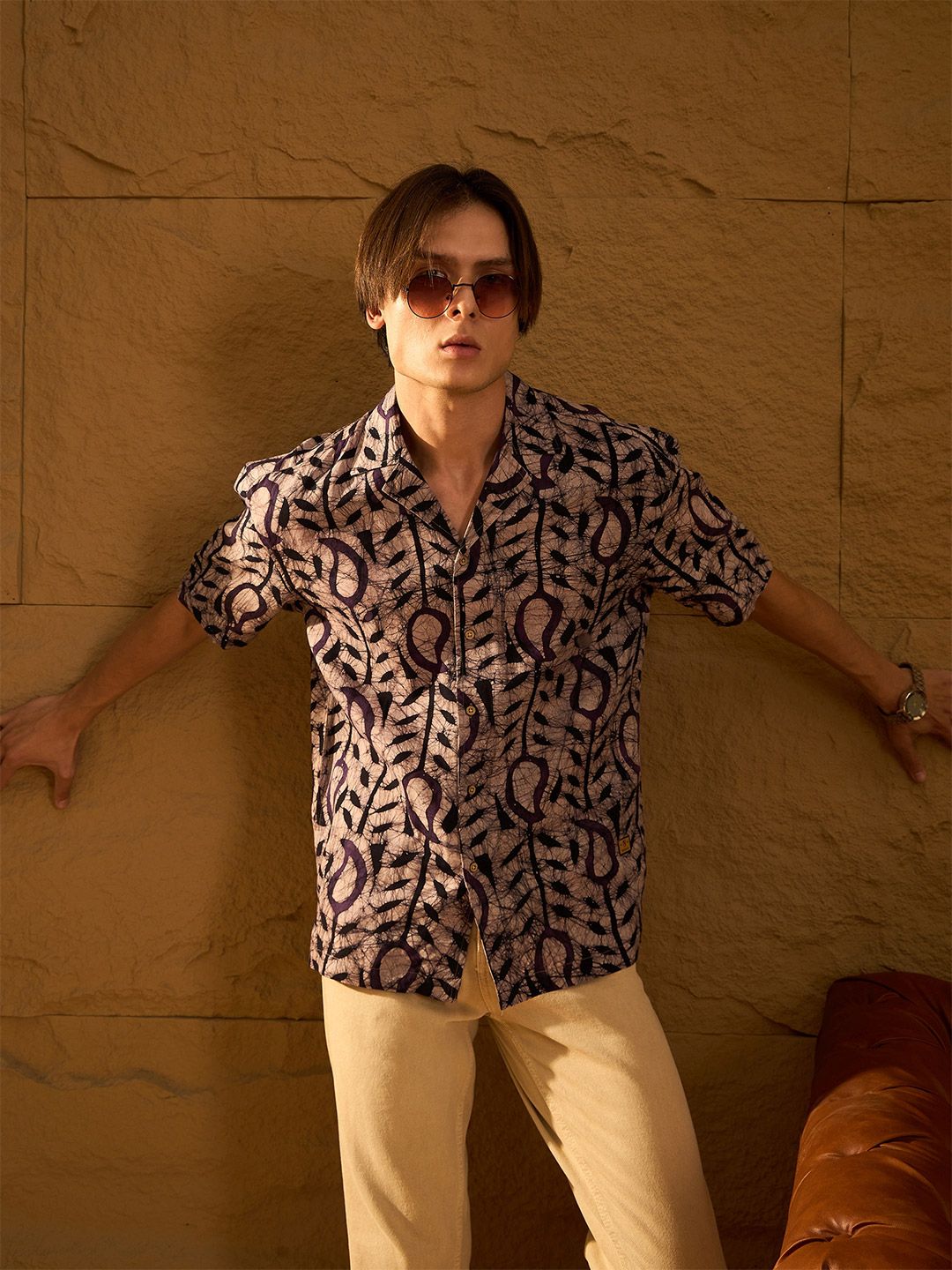 DENNISON Block Printed Oversized Pure Cotton Casual Shirt
