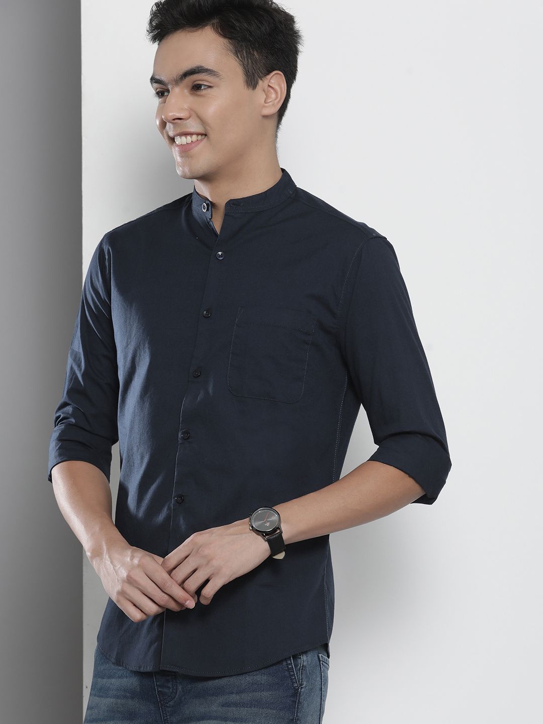 The Indian Garage Co Pure Cotton Mandarin Collar Casual Shirt