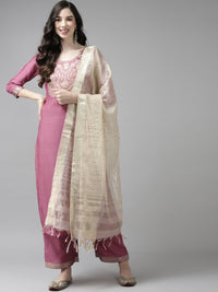 Indo Era Women Pink Yoke Design Regular Kurta with Palazzos & Dupatta