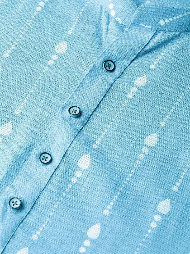 See Designs Men Blue & White Printed Kurta with Pyjamas