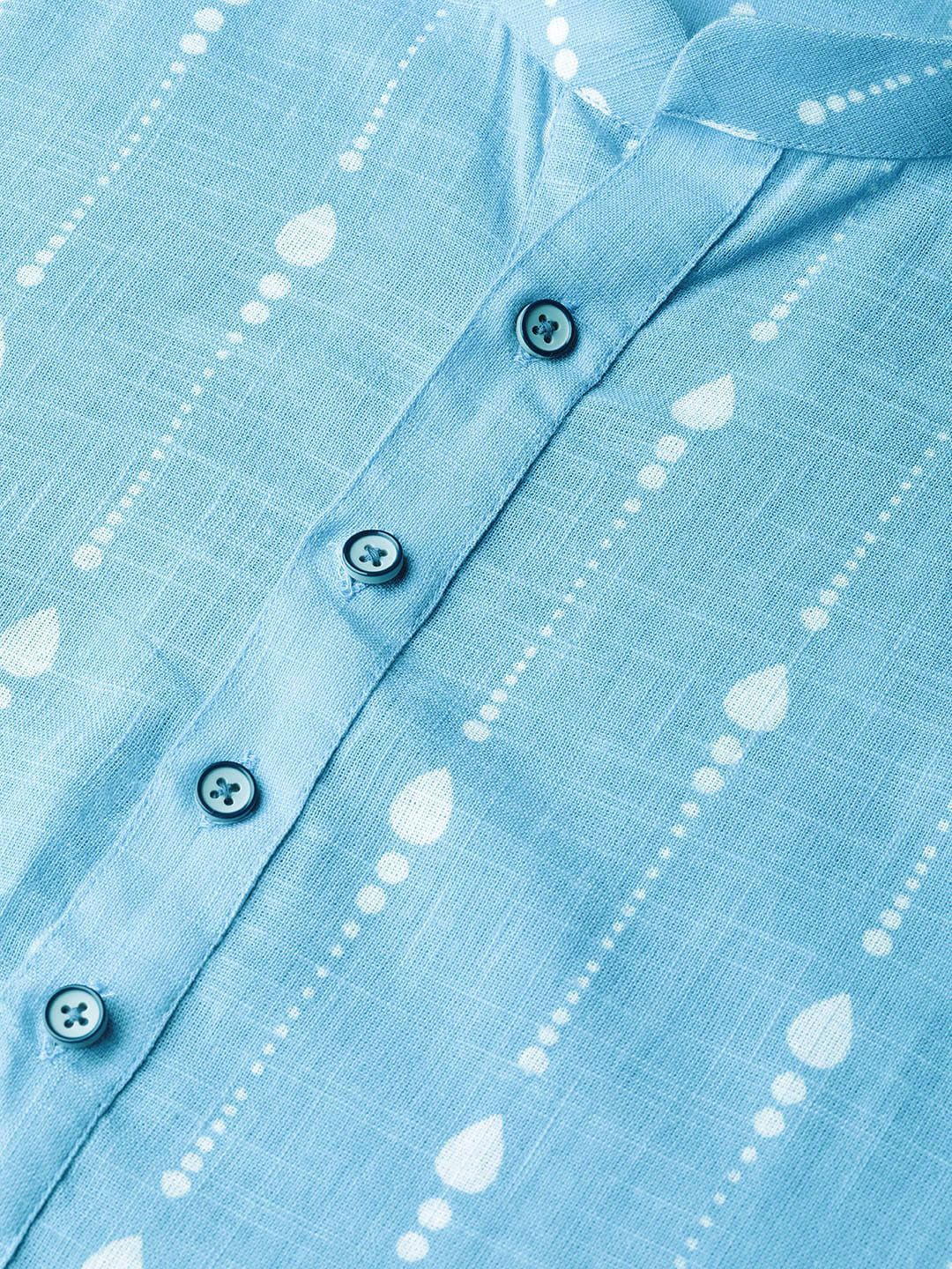 See Designs Men Blue & White Printed Kurta with Pyjamas