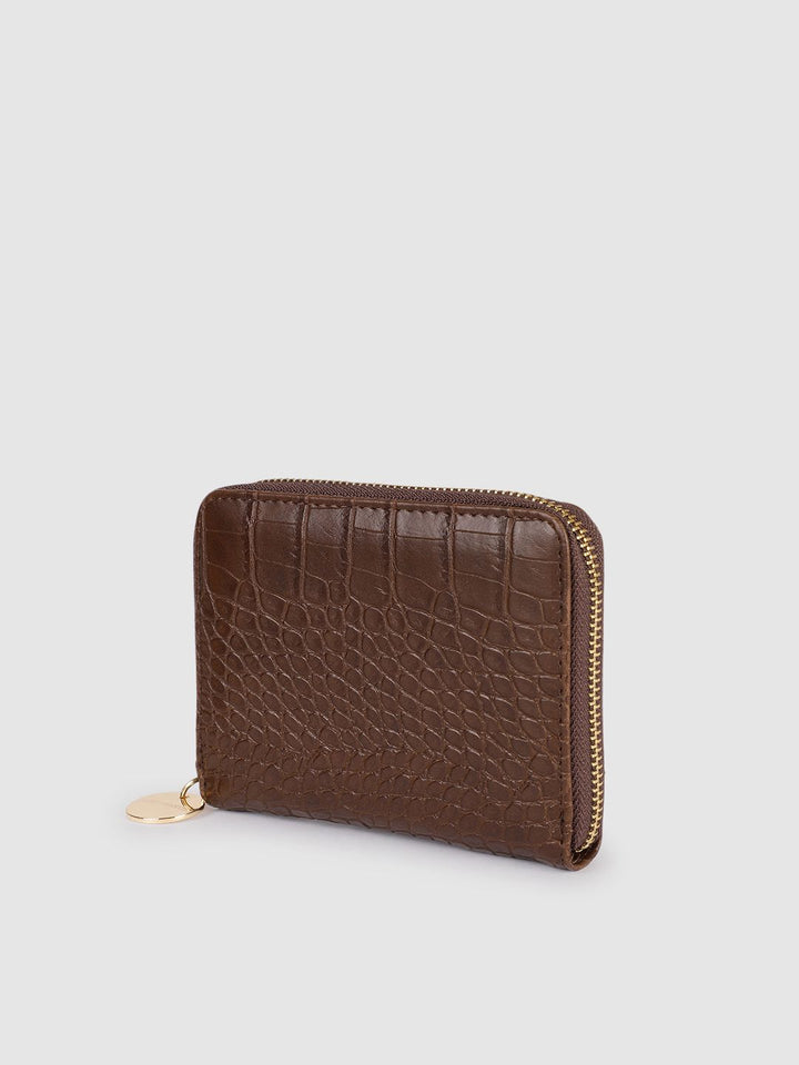 Lino Perros Women Coffee Brown Croc & Snakeskin Textured Zip Around Wallet