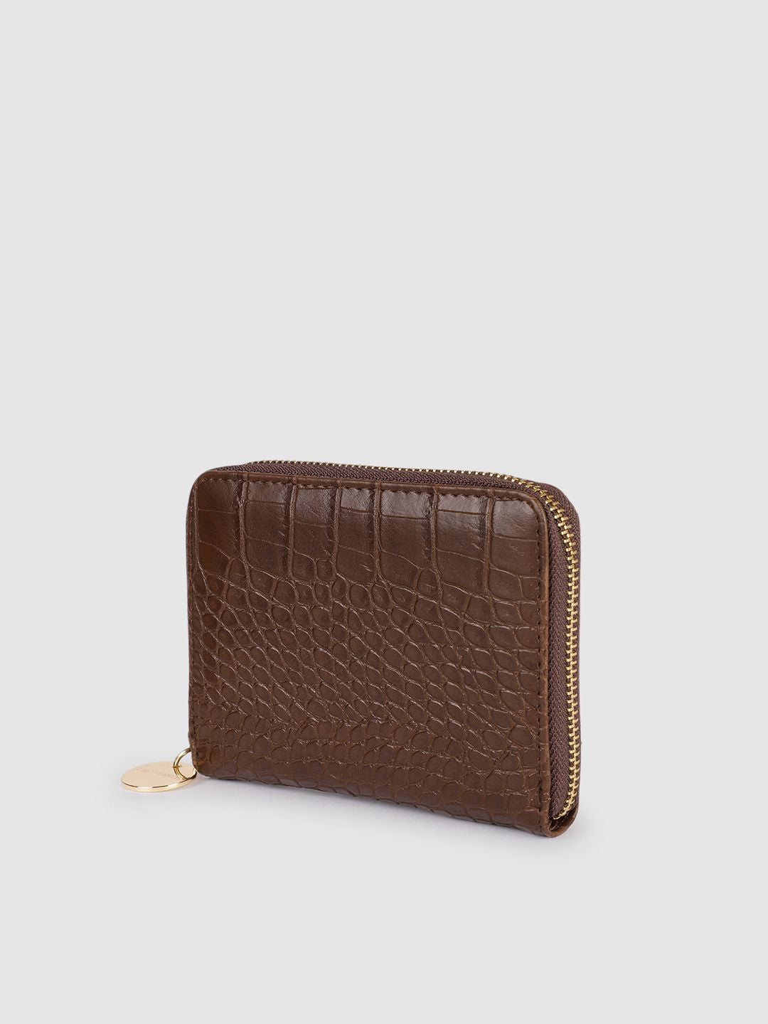 Lino Perros Women Coffee Brown Croc & Snakeskin Textured Zip Around Wallet