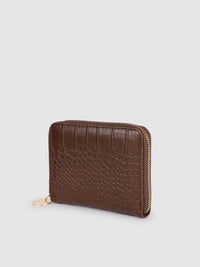 Lino Perros Women Coffee Brown Croc & Snakeskin Textured Zip Around Wallet