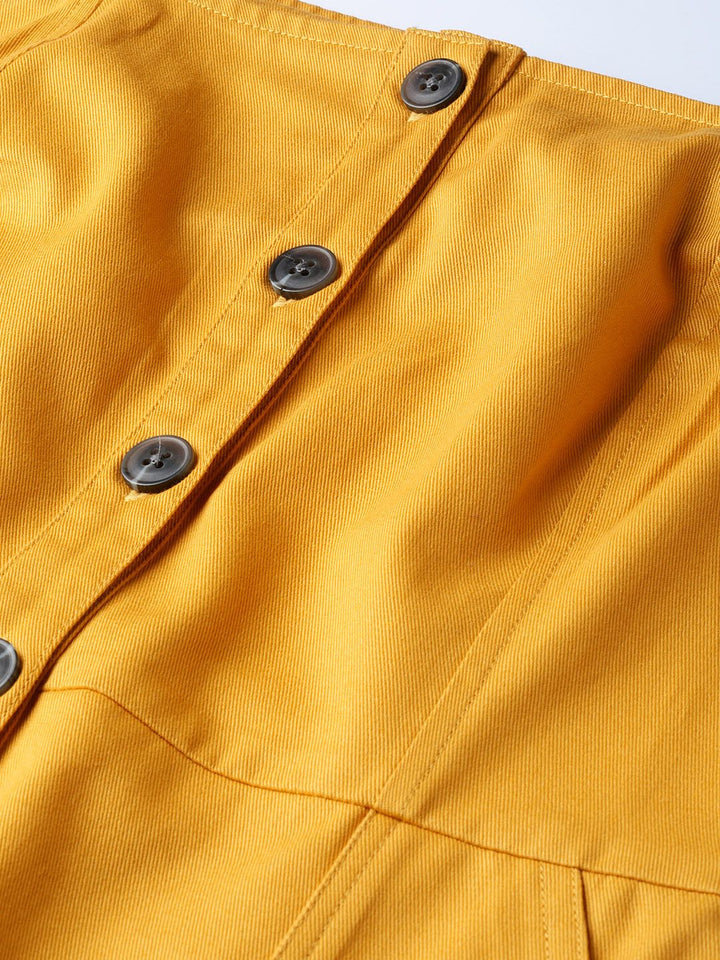 STREET 9 Women Mustard Yellow Solid Pinafore Dress