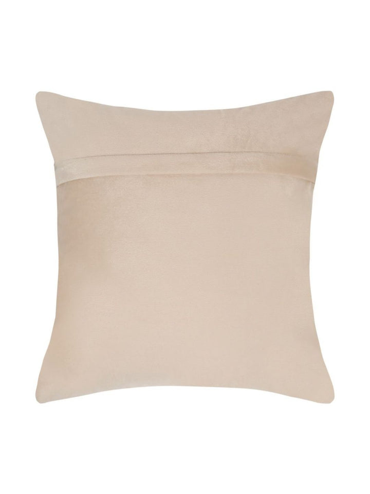 HOSTA HOMES Cream-Coloured & Gold-Toned Set of 2 Ethnic Motifs Velvet Square Cushion Covers