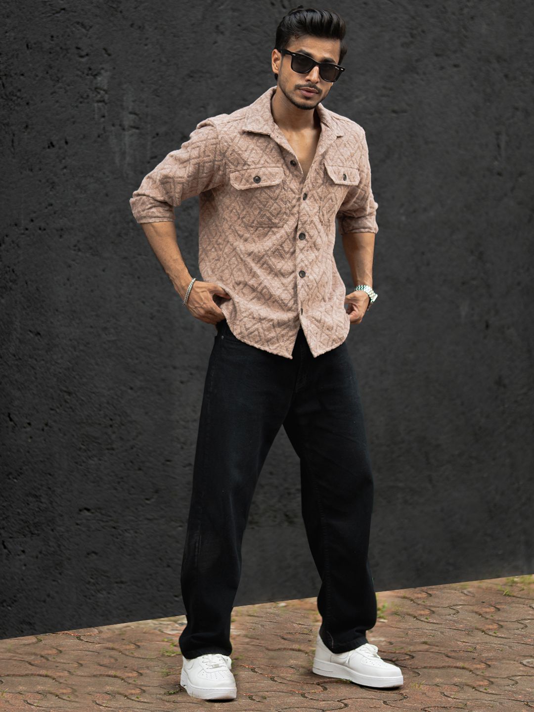 Powerlook Men Spread Collar Solid Cotton Casual Shirt