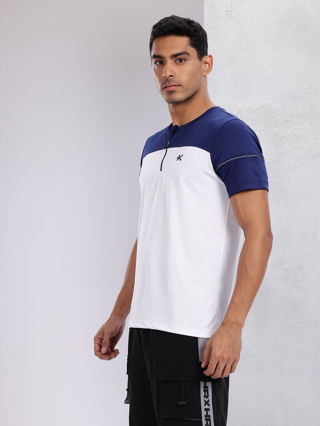 HRX by Hrithik Roshan Rapid-Dry Colourblocked Henley Neck Running T-shirt