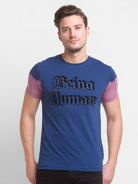 Being Human Men Navy Blue Typography Printed Cotton  T-shirt