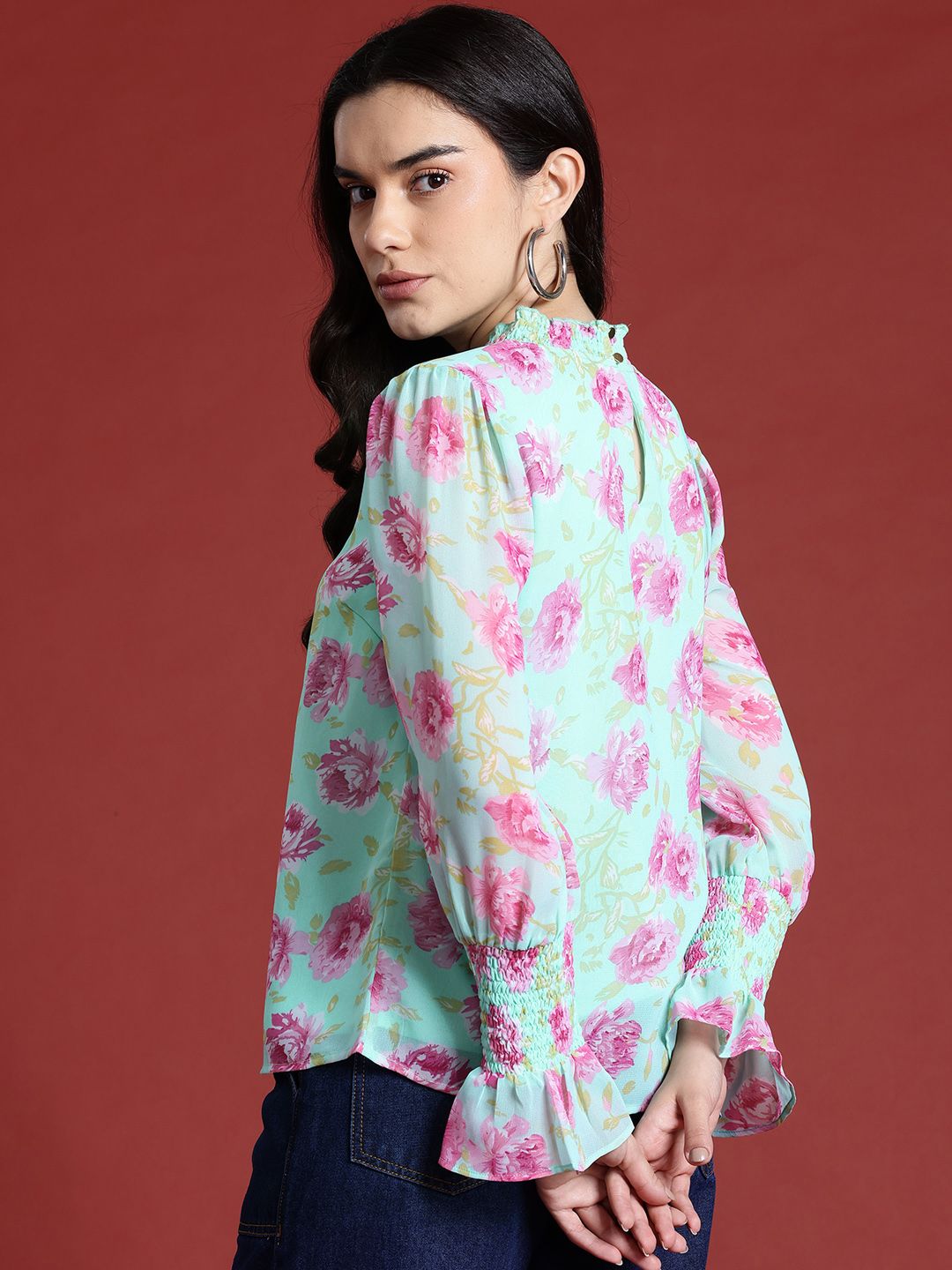 all about you Floral Print Poet Sleeves Top