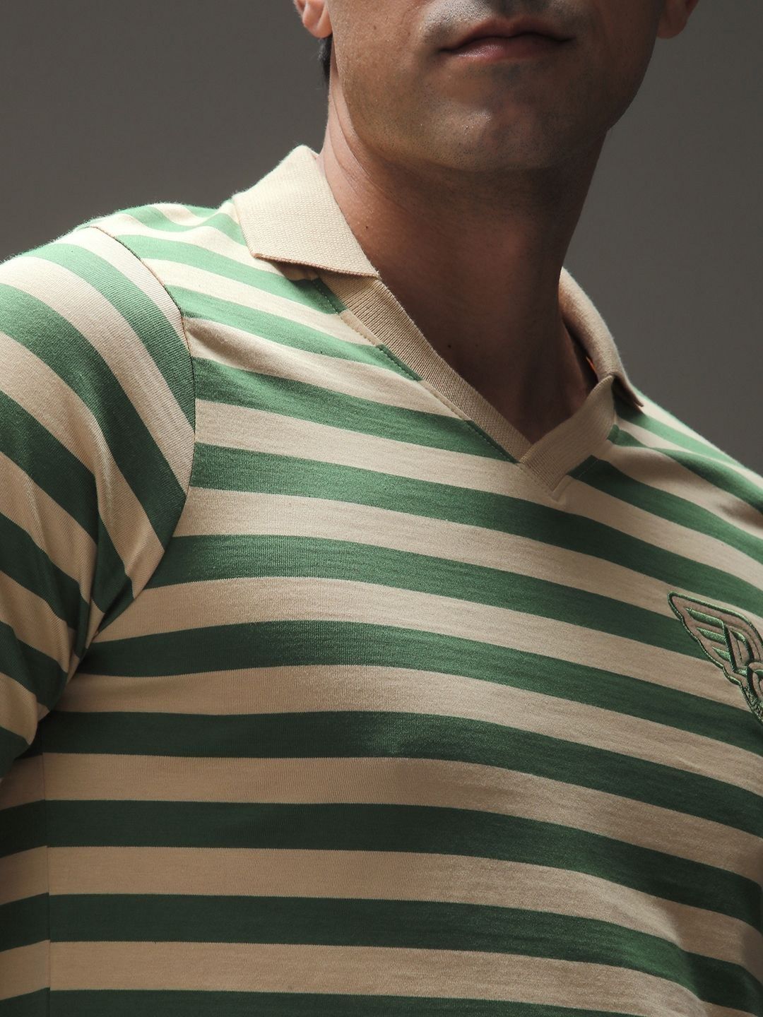 Difference of Opinion Men Striped Polo Collar Cotton T-shirt