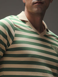 Difference of Opinion Men Striped Polo Collar Cotton T-shirt