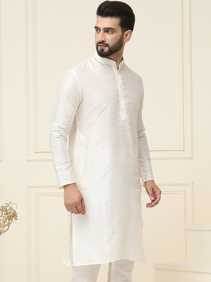 SOJANYA Men Off White Solid Jacquard Kurta