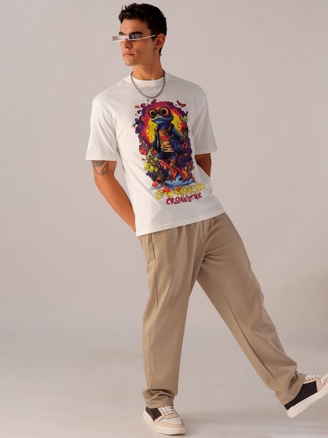The Indian Garage Co Men Back Printed Boxy Oversized Pure Cotton T-shirt