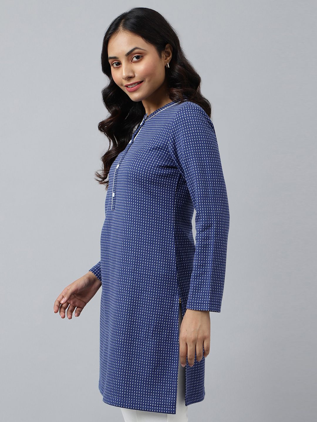 AURELIA Women Blue & White Checked Kurta