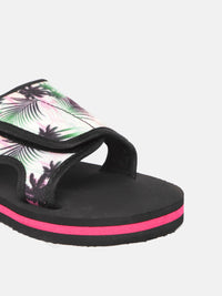 YK Boys White & Black Tropical Printed Sliders