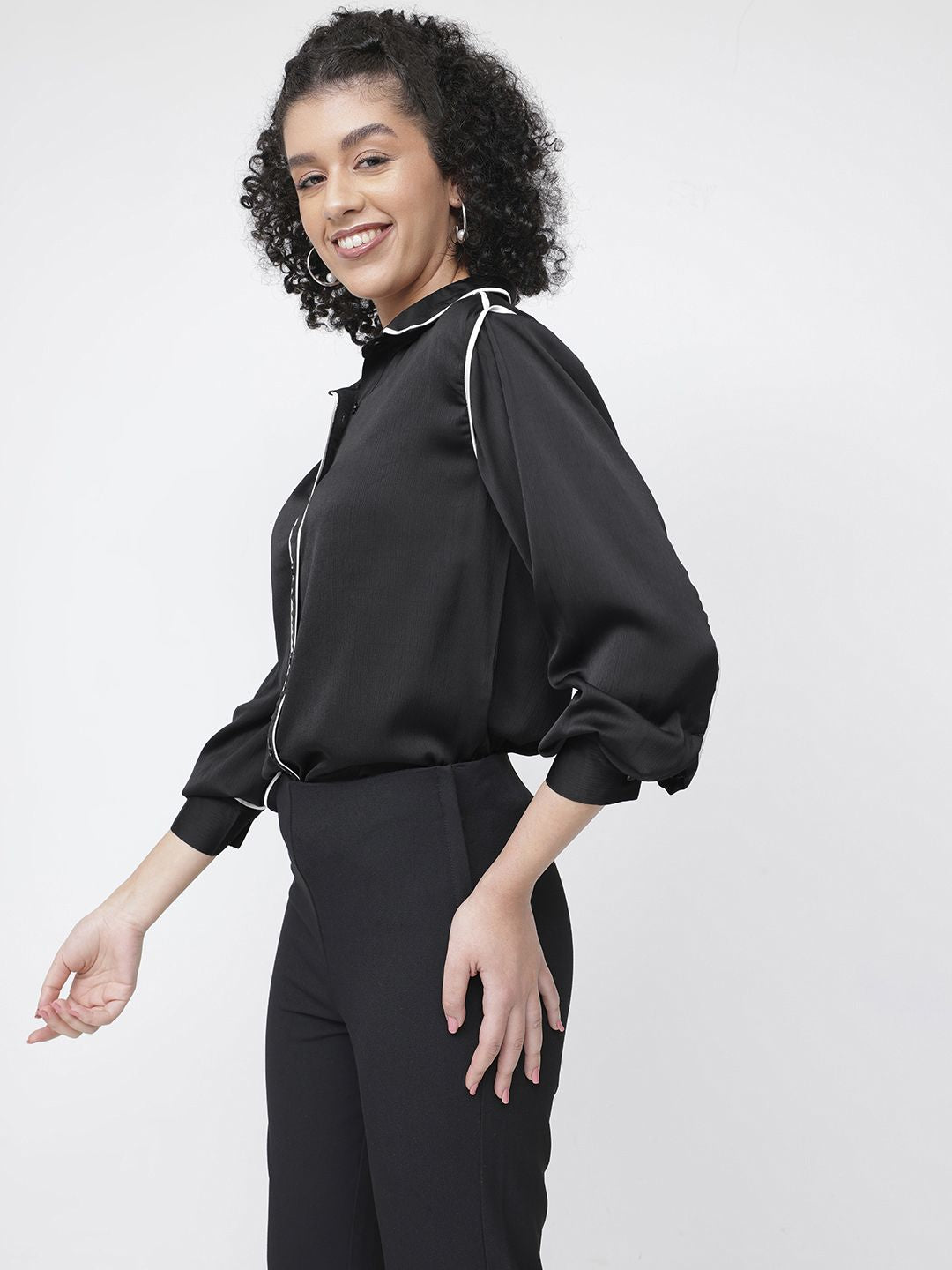 DressBerry Monochrome Geo-Matrix High-Low Hem Longline Shirt