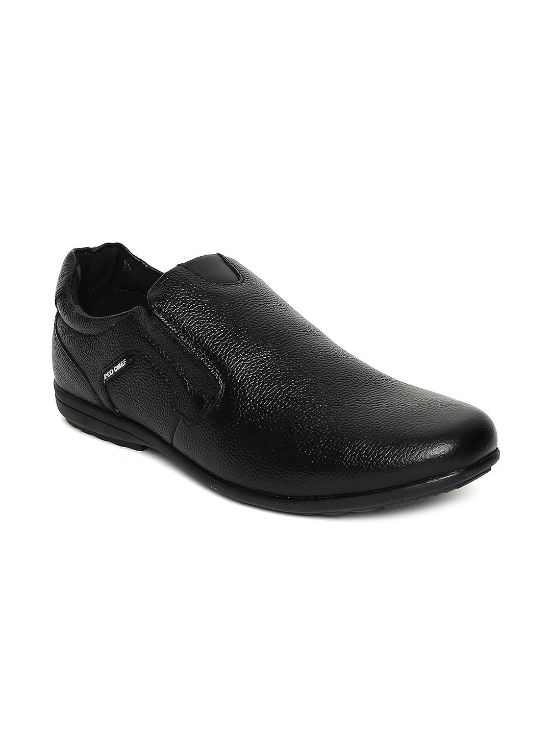 Red Chief Men Black Leather Slip-On Sneakers