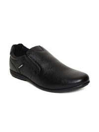 Red Chief Men Black Leather Slip-On Sneakers