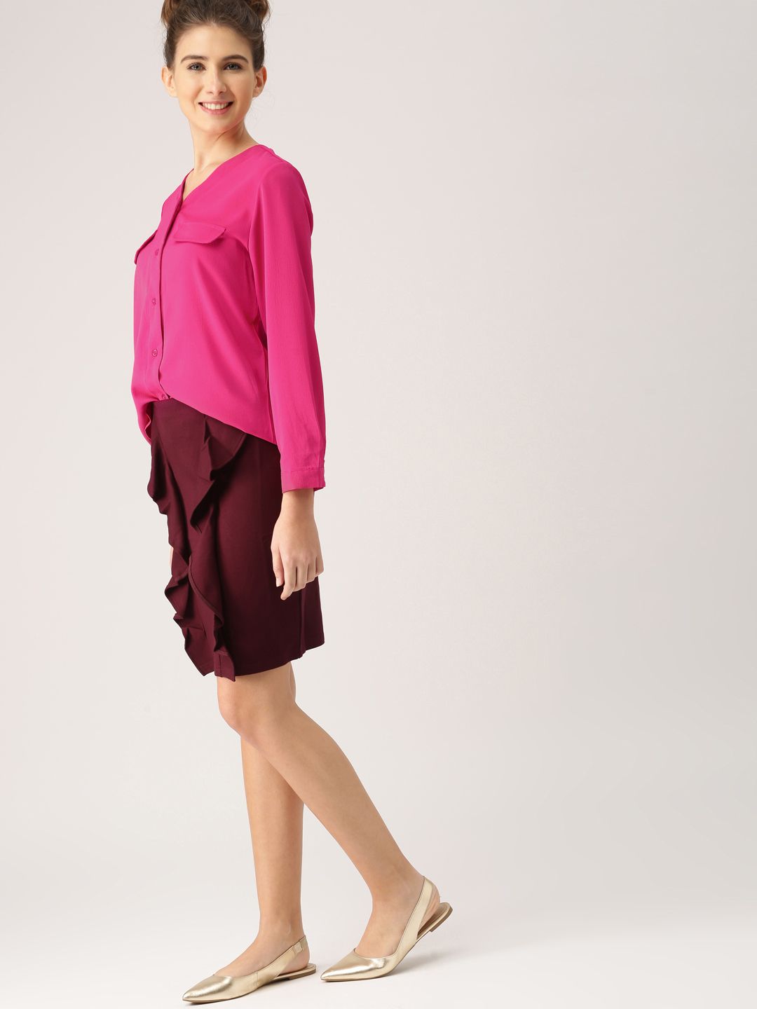 DressBerry Women Pink Regular Fit Solid Casual Shirt