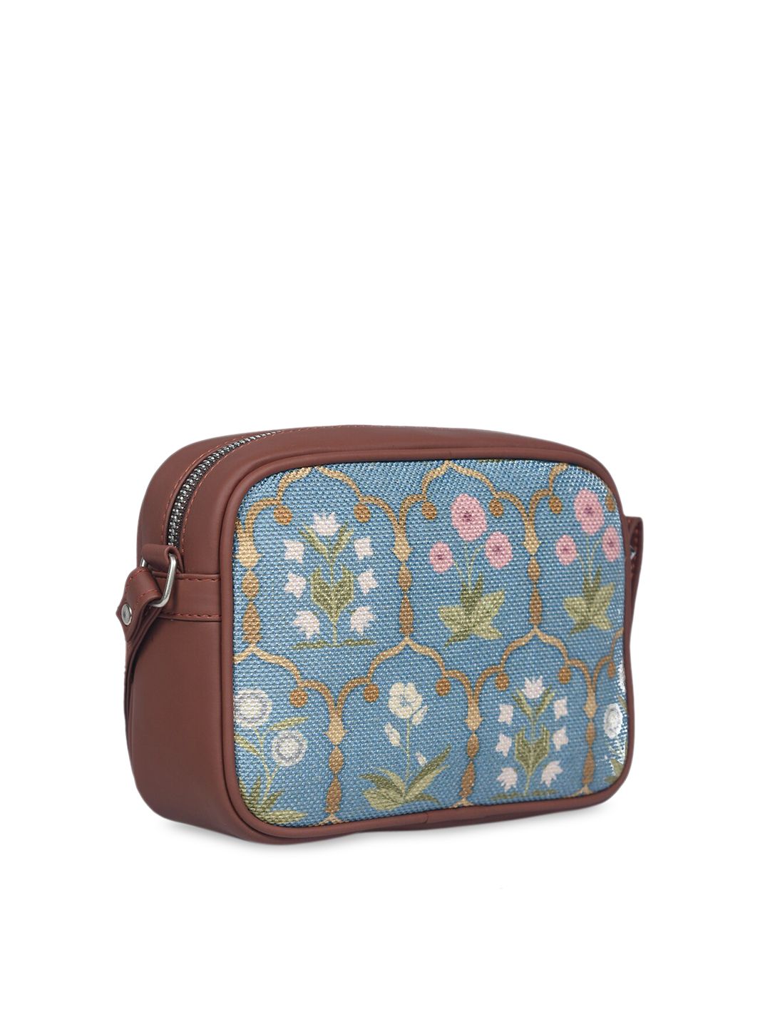 ZOUK Women Blue Floral Printed Structured Sling Bag