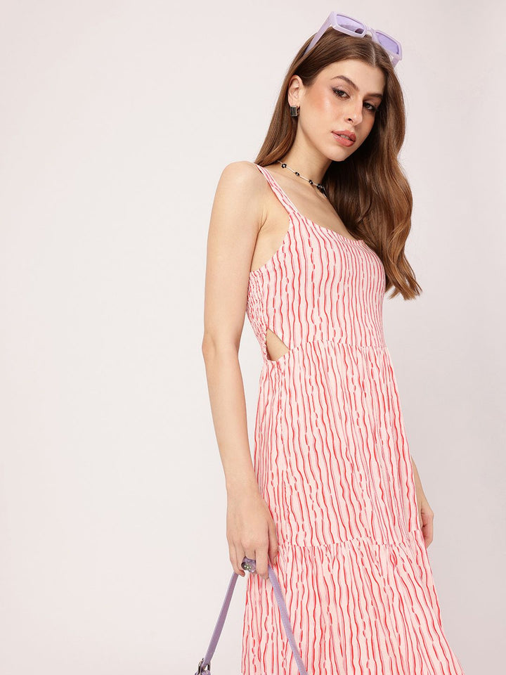 DressBerry Stripes With A Splash Of Color Shoulder Straps Cut-Out A-Line Dress