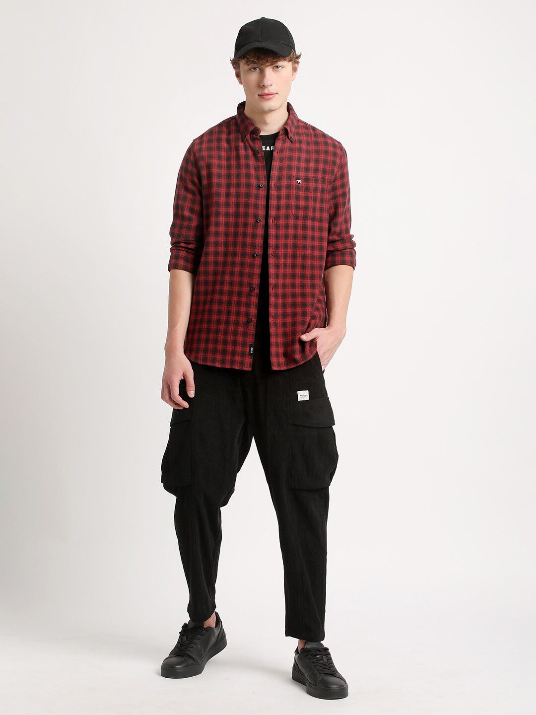THE BEAR HOUSE Slim Fit Tartan Checks Spread Collar Pocket Cotton Casual Shirt