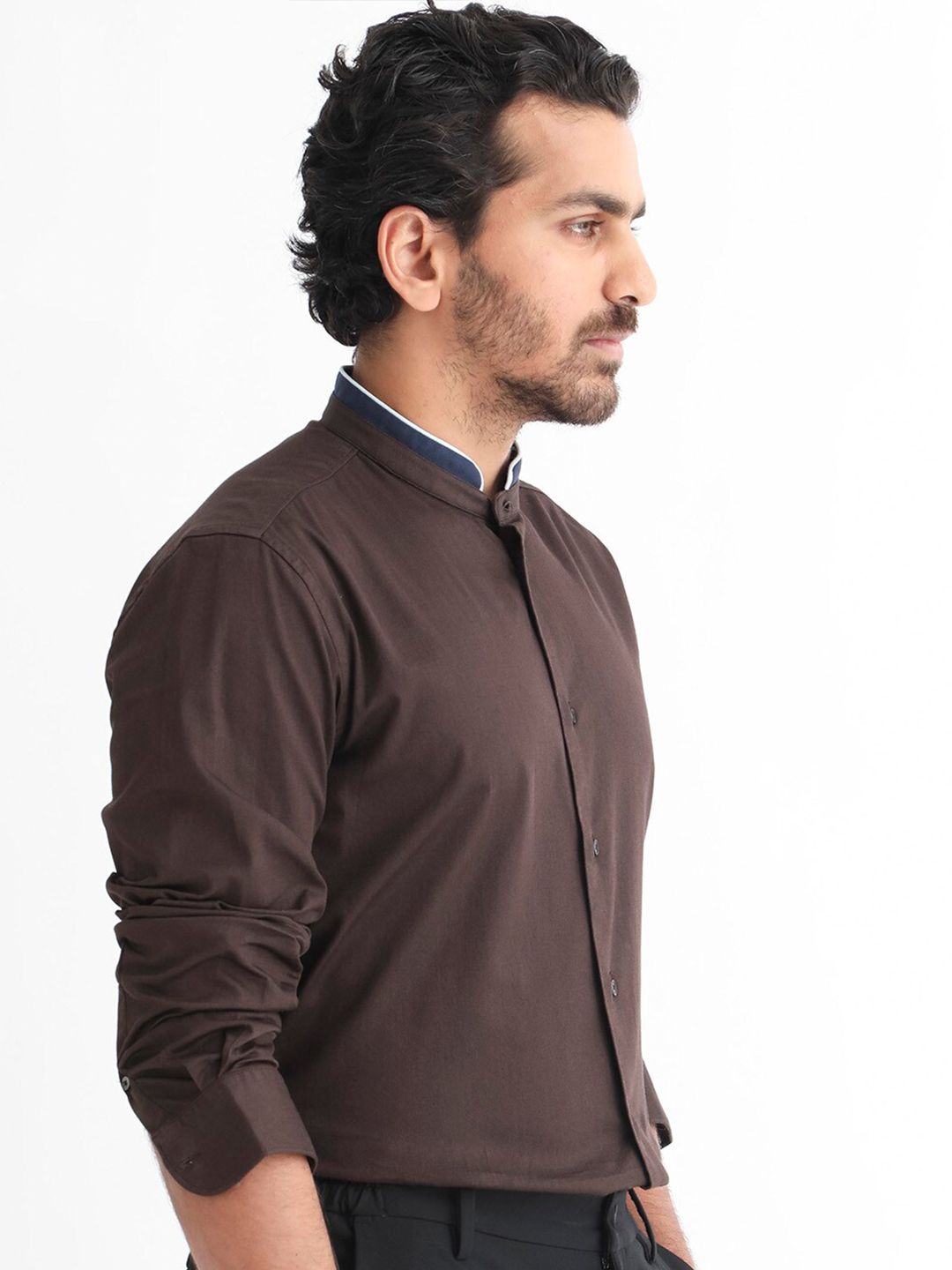 RARE RABBIT Men Tehran Band Collar Slim Fit Shirt