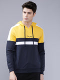 The Indian Garage Co Men Navy Blue & Yellow Colourblocked Hooded Sweatshirt