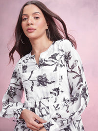 DressBerry Floral Print A-Line Dress with Lace-Details