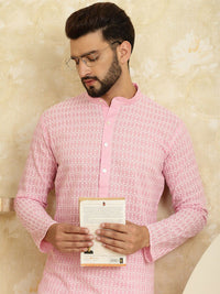 SOJANYA Floral Embroidered Band Collar Pastels Pure Cotton Straight Kurta