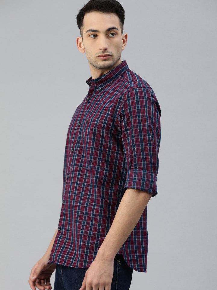 THE BEAR HOUSE Men Red & Navy Blue Slim Fit Checked Casual Shirt