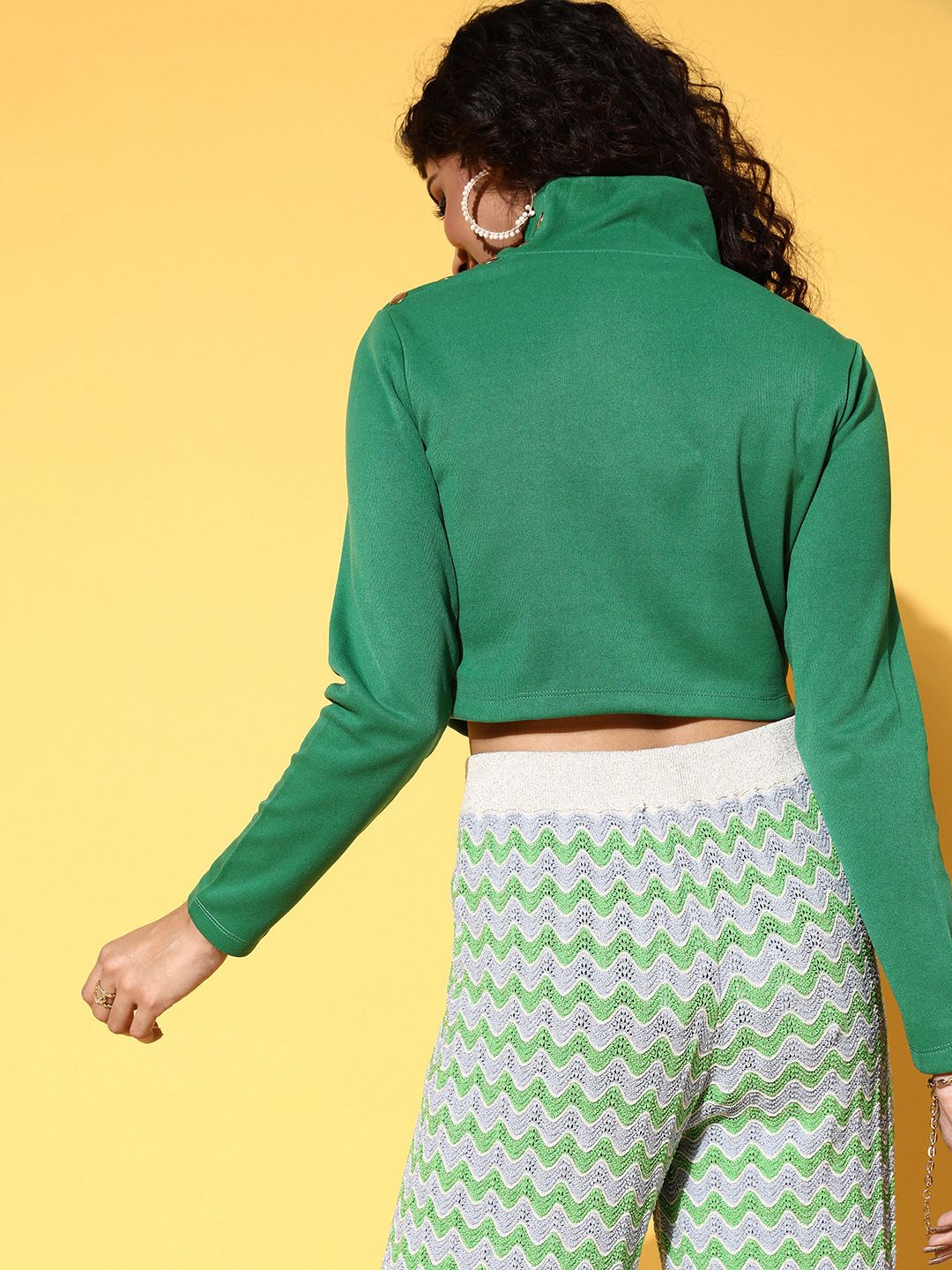 SASSAFRAS Women Green Solid Long Sleeves Top