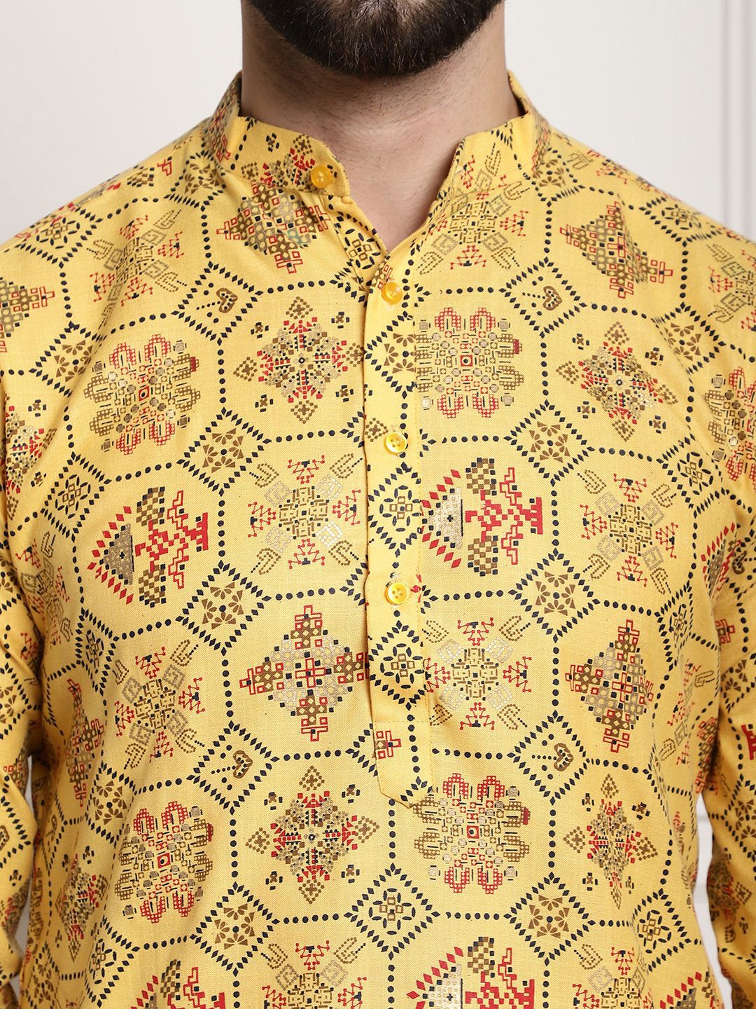 SOJANYA Men Cotton Linen Ethnic Motifs Printed Kurta