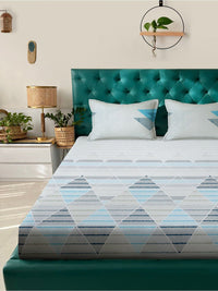 Klotthe Grey Grey Geometric 400 TC Cotton Dipasang Super King Bedsheet dengan 2 penutup bantal